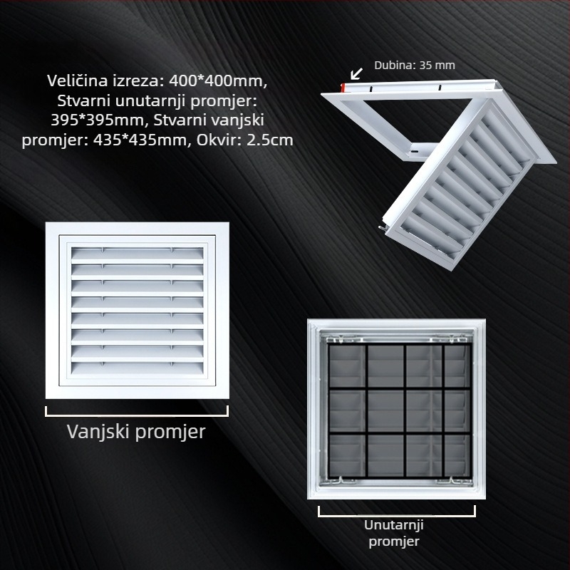 Lamelne rešetke od aluminijske legure s dekorativnim pokrovom za ispušni zrak klimatizacije, za vanjski zid i strop, kišu otporna grilja