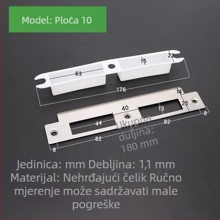 Set brave za drvena vrata: kućište brave, vodilica okvira vrata, pločica brave, rubna traka