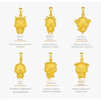 Unisex ogrlica s dvanaest horoskopskih privjesaka, pozlaćeni mesing, crveni konac, za odrasle i djecu