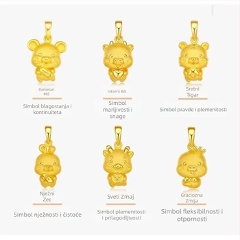 Unisex ogrlica s dvanaest horoskopskih privjesaka, pozlaćeni mesing, crveni konac, za odrasle i djecu