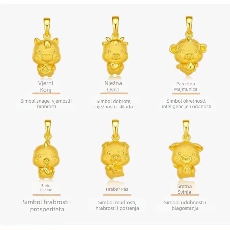 Unisex ogrlica s dvanaest horoskopskih privjesaka, pozlaćeni mesing, crveni konac, za odrasle i djecu