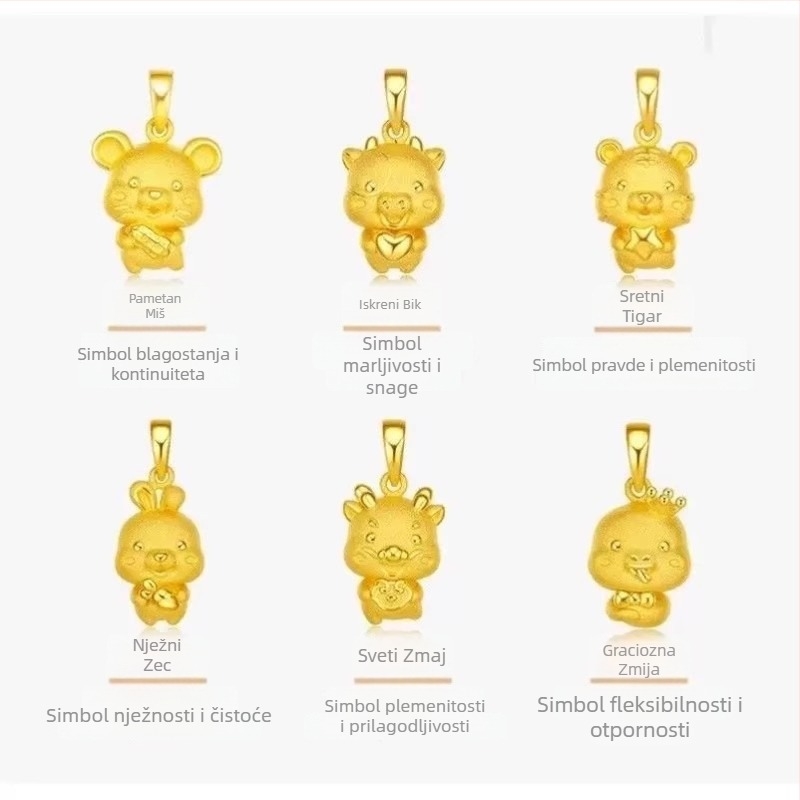 Unisex ogrlica s dvanaest horoskopskih privjesaka, pozlaćeni mesing, crveni konac, za odrasle i djecu