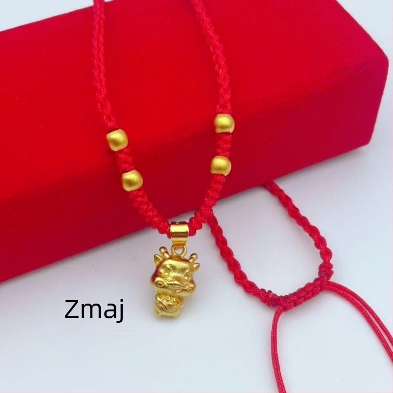 Unisex ogrlica s dvanaest horoskopskih privjesaka, pozlaćeni mesing, crveni konac, za odrasle i djecu