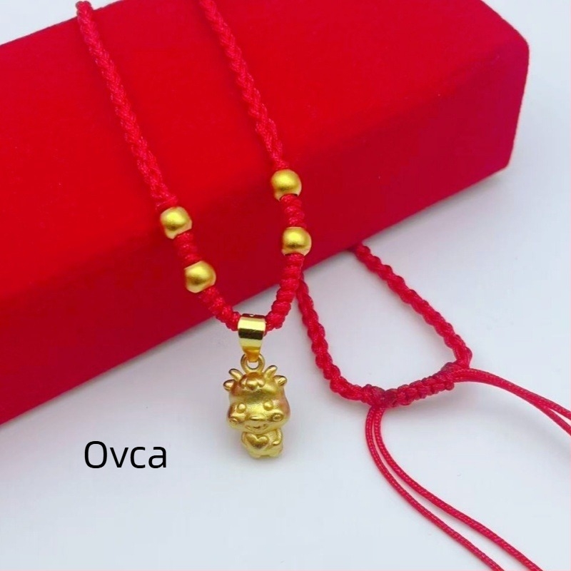 Unisex ogrlica s dvanaest horoskopskih privjesaka, pozlaćeni mesing, crveni konac, za odrasle i djecu