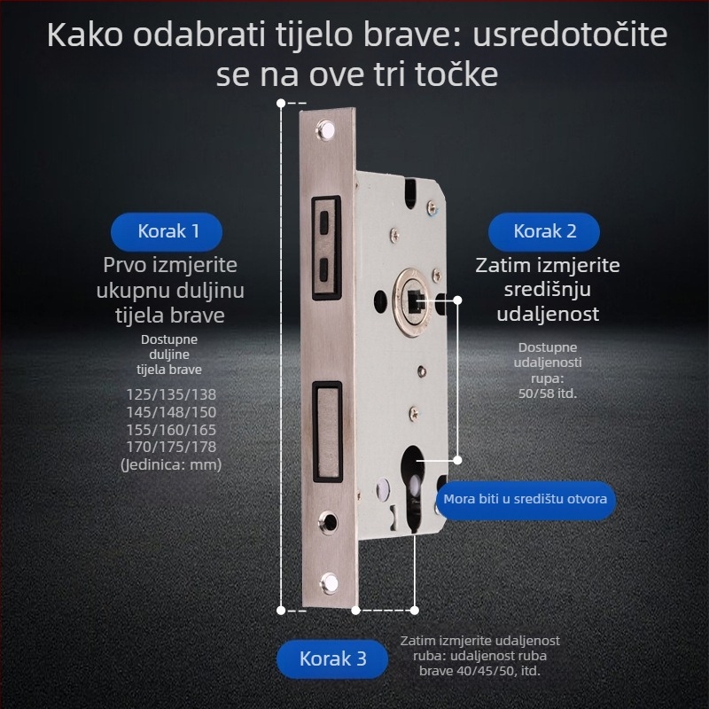 Unutarnja brava za drvena vrata 5058, magnetska, tih rad, tijelo od cinkove legure, ručica, ugradnja u utor, bez ključa