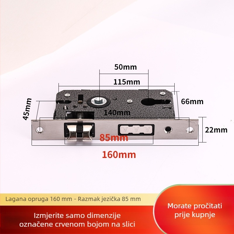 Unutarnja brava za drvena vrata 5058, magnetska, tih rad, tijelo od cinkove legure, ručica, ugradnja u utor, bez ključa