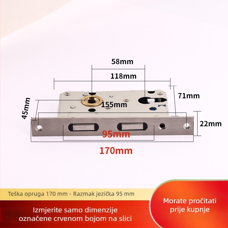 Unutarnja brava za drvena vrata 5058, magnetska, tih rad, tijelo od cinkove legure, ručica, ugradnja u utor, bez ključa