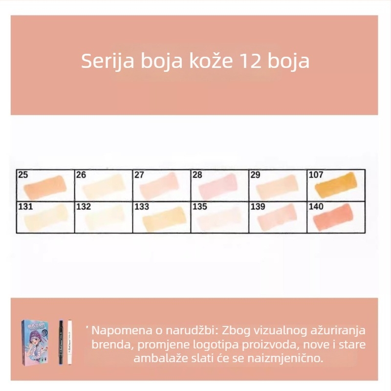 Touch marker na bazi ulja, dvostrani vrh, 12 boja, alkoholni akvarel marker za učenike i djecu