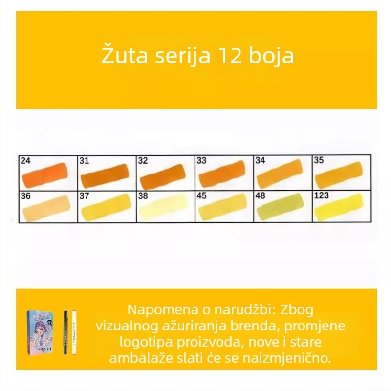 Touch marker na bazi ulja, dvostrani vrh, 12 boja, alkoholni akvarel marker za učenike i djecu