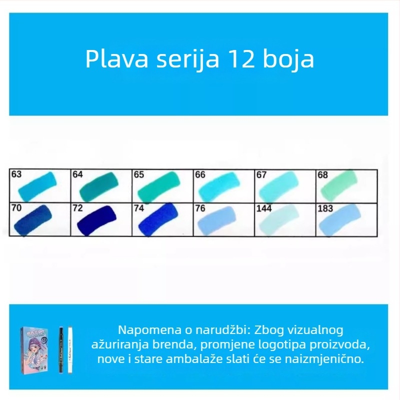 Touch marker na bazi ulja, dvostrani vrh, 12 boja, alkoholni akvarel marker za učenike i djecu