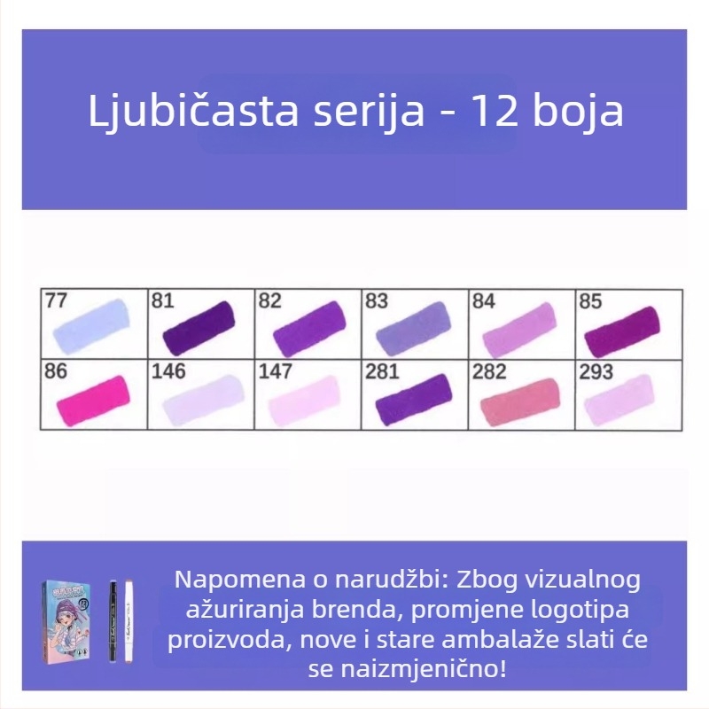 Touch marker na bazi ulja, dvostrani vrh, 12 boja, alkoholni akvarel marker za učenike i djecu