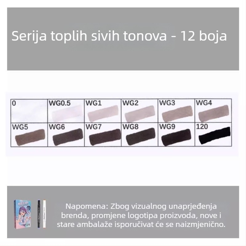 Touch marker na bazi ulja, dvostrani vrh, 12 boja, alkoholni akvarel marker za učenike i djecu