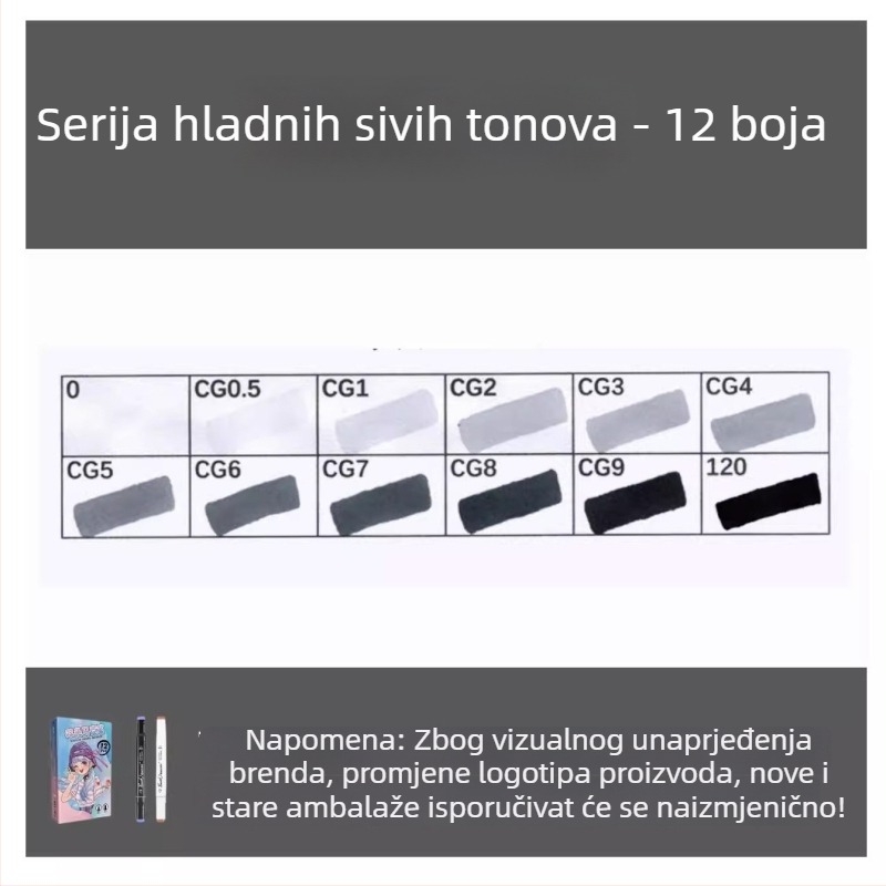 Touch marker na bazi ulja, dvostrani vrh, 12 boja, alkoholni akvarel marker za učenike i djecu