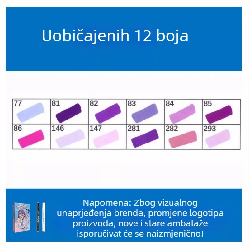 Touch marker na bazi ulja, dvostrani vrh, 12 boja, alkoholni akvarel marker za učenike i djecu
