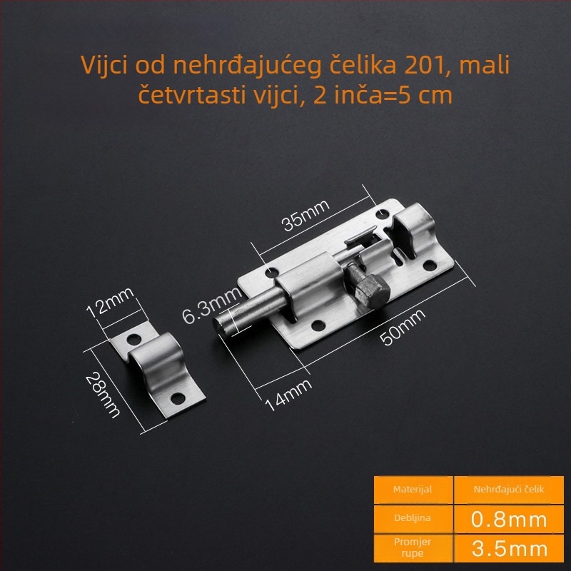 304 nehrđajući čelik – vratni bolt za vrata od drveta i prozore, protivkrađa brava, montaža na površinu, ojačani klasični dizajn