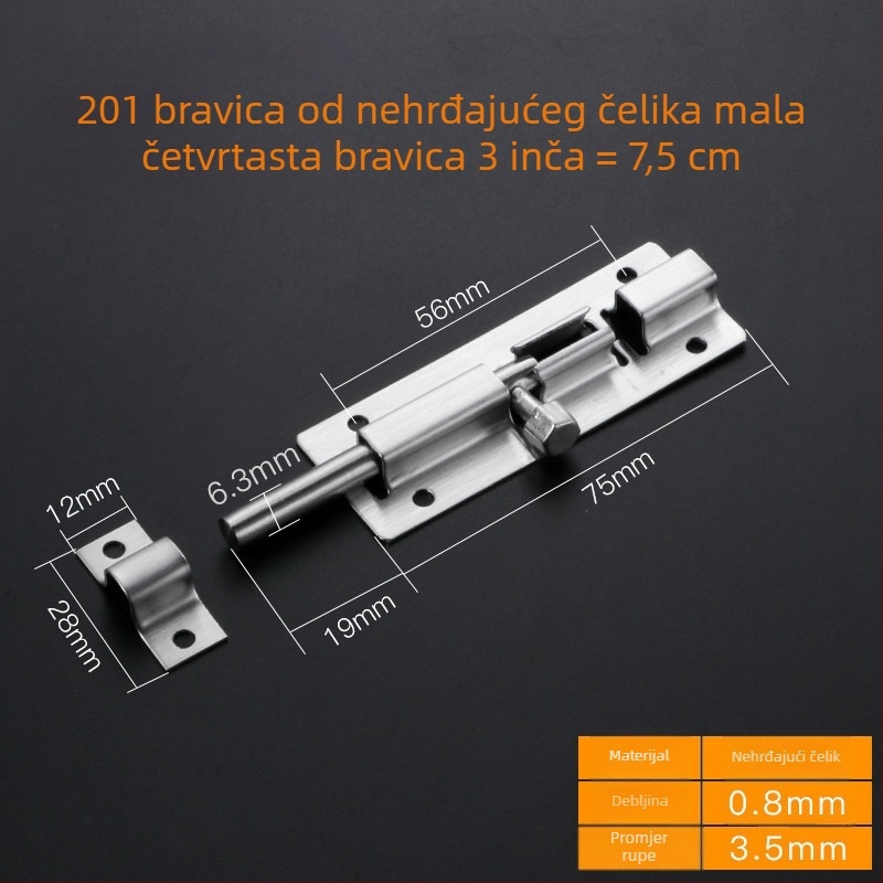 304 nehrđajući čelik – vratni bolt za vrata od drveta i prozore, protivkrađa brava, montaža na površinu, ojačani klasični dizajn