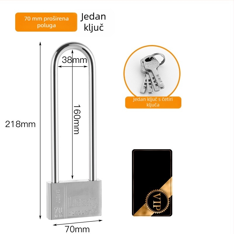 Produženi starinski brava za ormar, duga ručna kvaka, tanka šipka, bakar 30 mm, s 3 ključeva