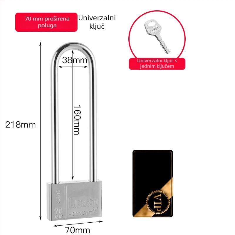 Produženi starinski brava za ormar, duga ručna kvaka, tanka šipka, bakar 30 mm, s 3 ključeva
