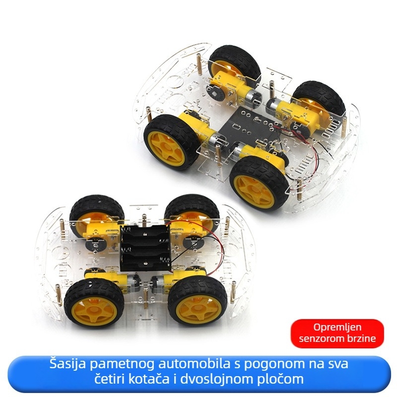 Pametna auto šasija s pogonom 4WD, dvostruki sloj ploče, četiri motora, praćenje linije i izbjegavanje prepreka – DIY komplet