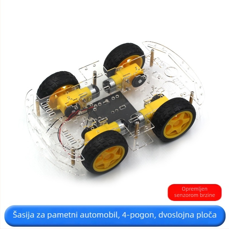 Pametna auto šasija s pogonom 4WD, dvostruki sloj ploče, četiri motora, praćenje linije i izbjegavanje prepreka – DIY komplet