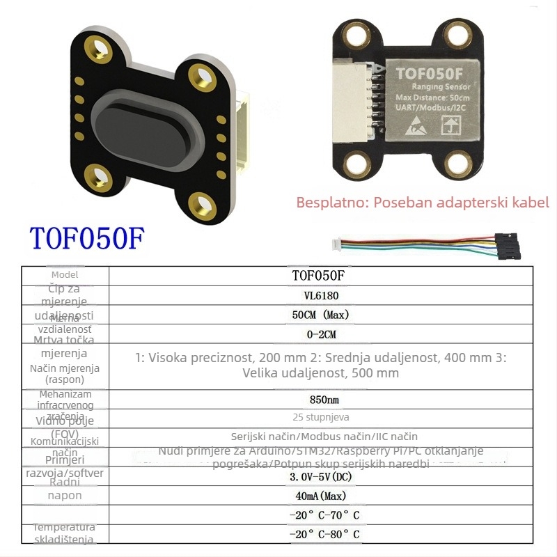 TOF050F 200F400F laserski senzor za udaljenost, modul MODBUS IIC, serijski izlaz više načina rada