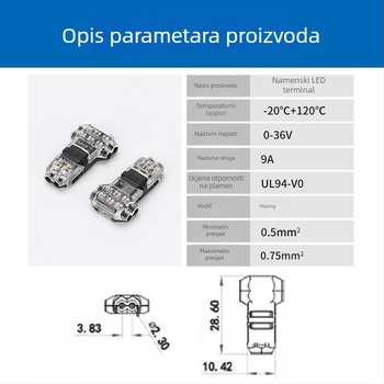 T2 LED kabelski konektor, 2 ulaza/2 izlaza, T-tip brzi priključak