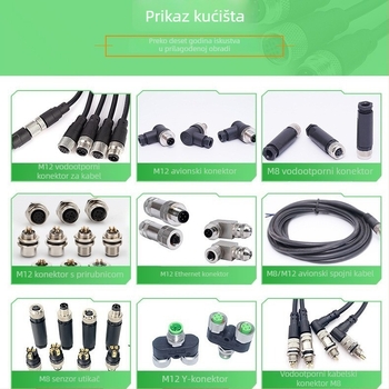 M12 vodootporan avion konektor – muški i ženski spoj za senzor, kabel za povezivanje, industrijsko povezivanje P67