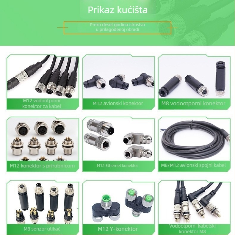 M12 vodootporan avion konektor – muški i ženski spoj za senzor, kabel za povezivanje, industrijsko povezivanje P67