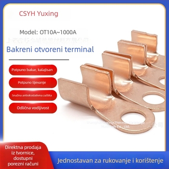 OT Bakreni kabelski terminal s otvorom nosa, bakreni konektor za žice, 10–1000 A