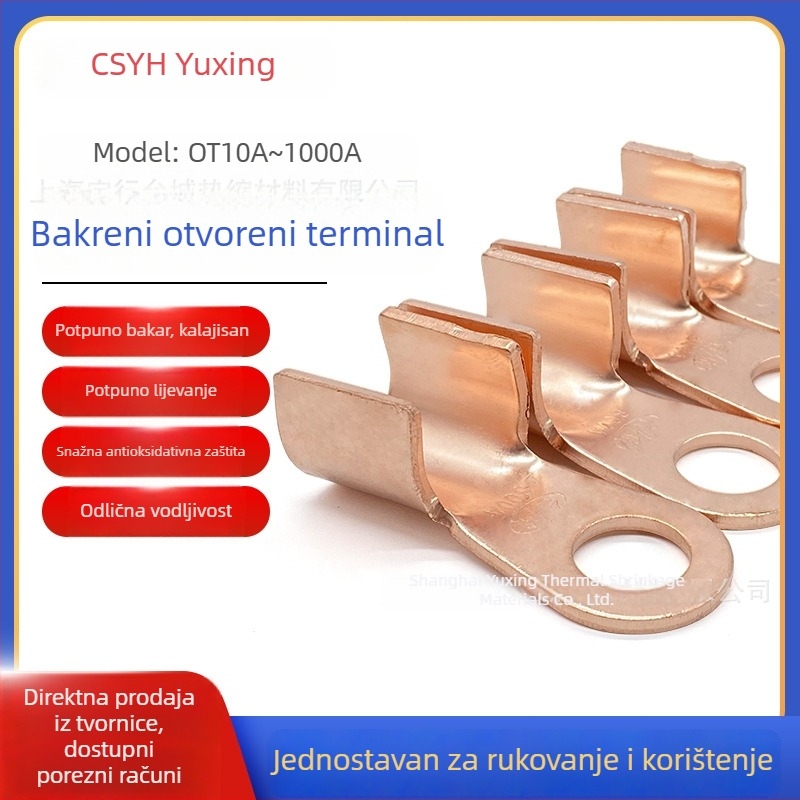 OT Bakreni kabelski terminal s otvorom nosa, bakreni konektor za žice, 10–1000 A