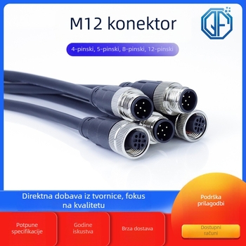 M12 vodootporan konektor za senzore, avijacijski utikač, 4/5/8/12 jezgra, muški i ženski, kabel s oblikovanim kućištem