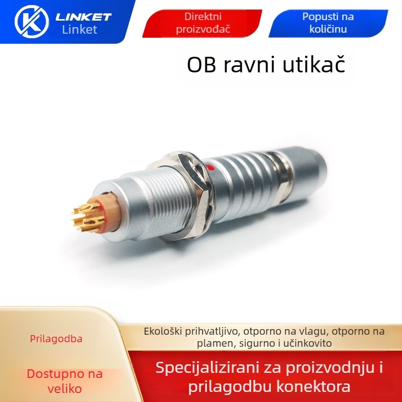 Lemo avionski konektor 0B2 s četiri vodiča, metalna utičnica, M9 push-pull samouzavravajući kabelski spoj