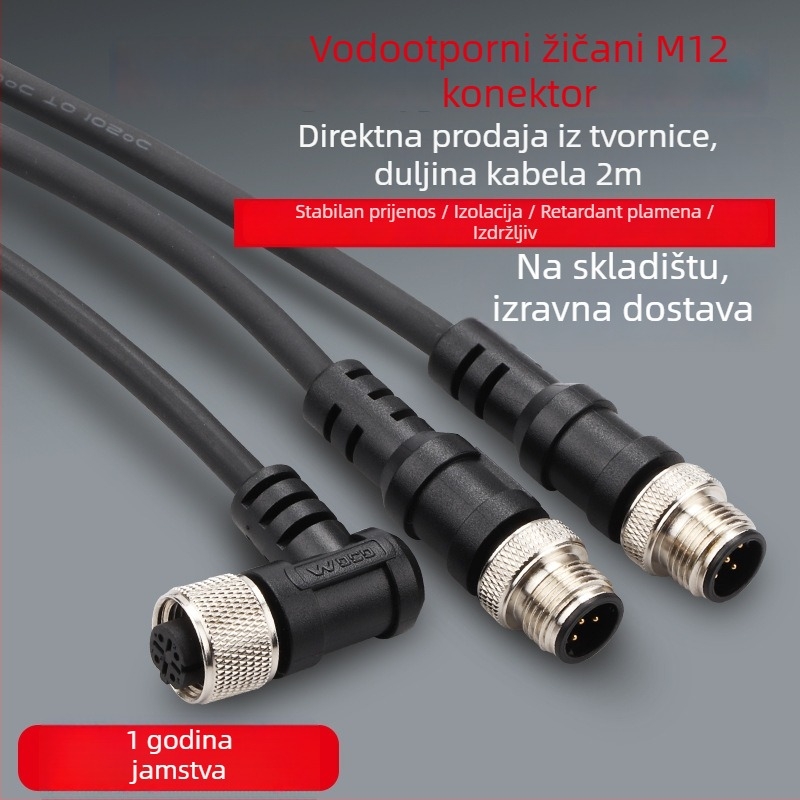 M12 vodootporan spoj za signale senzora, kabel sa 4 ili 5 vodiča, utikač injekcijskog kalupa