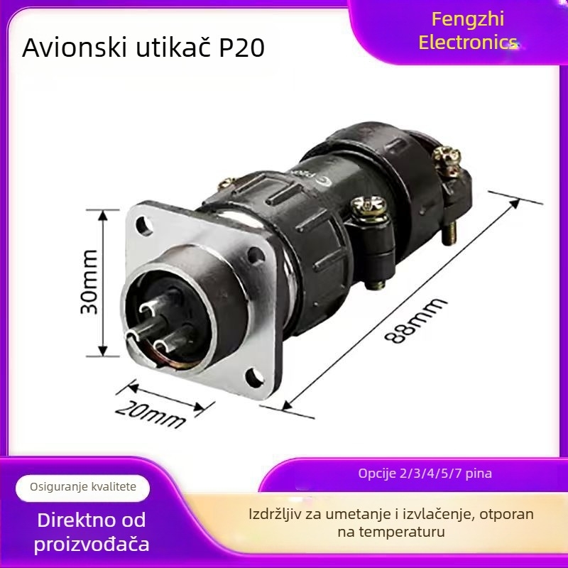 Zrakoplovni konektor s utikačem i utičnicom, serija P20K, 2–7 pinova