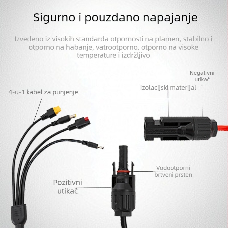 MC4 solarni kabel za povezivanje, 1 na 4 kabel za punjenje za Anderson vanjsku bateriju za pohranu energije