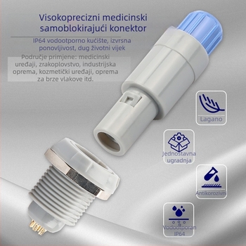 MOCO Medicinski plastični konektor, 1p T1/Z1, 5A, PPS izolator, bakreni kontakti pozlaćeni