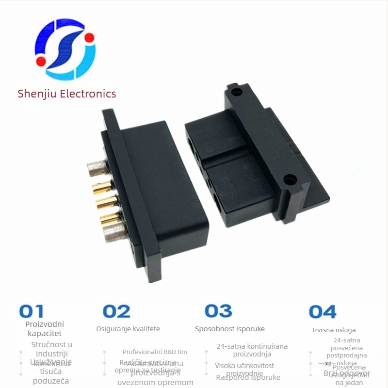 Pozlaćeni ženski baterijski konektor, 30A 300V DC, brzi priključak, konfiguracija 2+4, dimenzije 36,4×14,7 mm, za punjenje električnih vozila