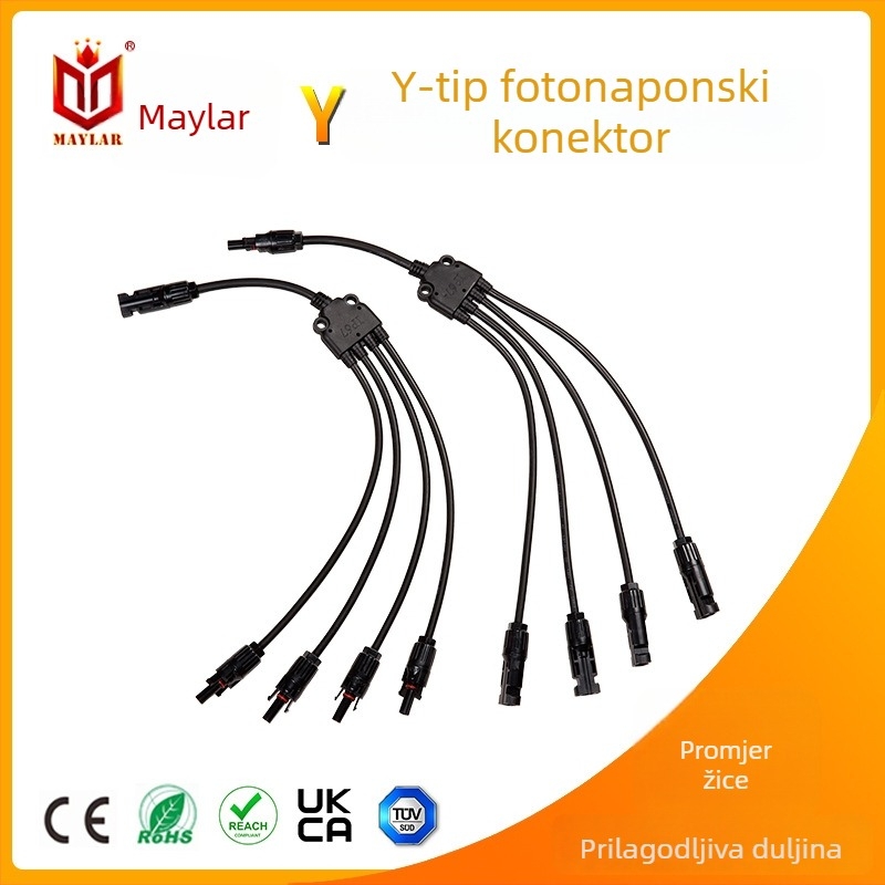 Y-tipa MC4 razvodnik za solarnu instalaciju, 4 na 1 s kabelom, PPO materijal otporan na vatru