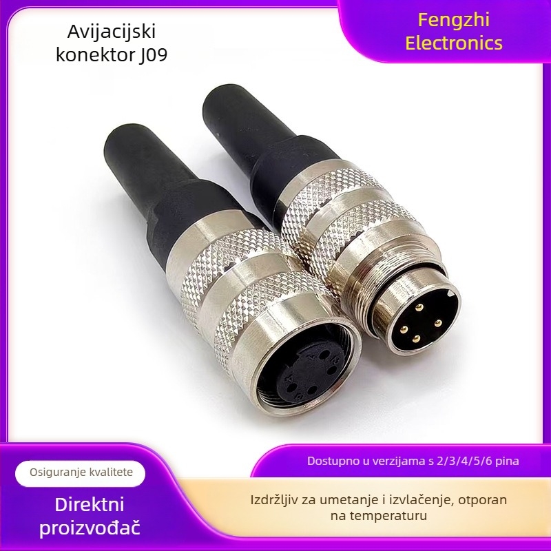 M16 avionski konektor, 2P/3P/4-polna, 5/6/7/8 polova, J09 kabel, muški i ženski spoj s krajnjim klipom