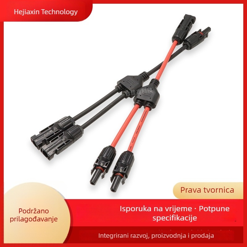 MC4 Y-tip konektor za paralelno spajanje fotonaponskih sustava, vodootporan kabel 2 na 1, crvena i crna