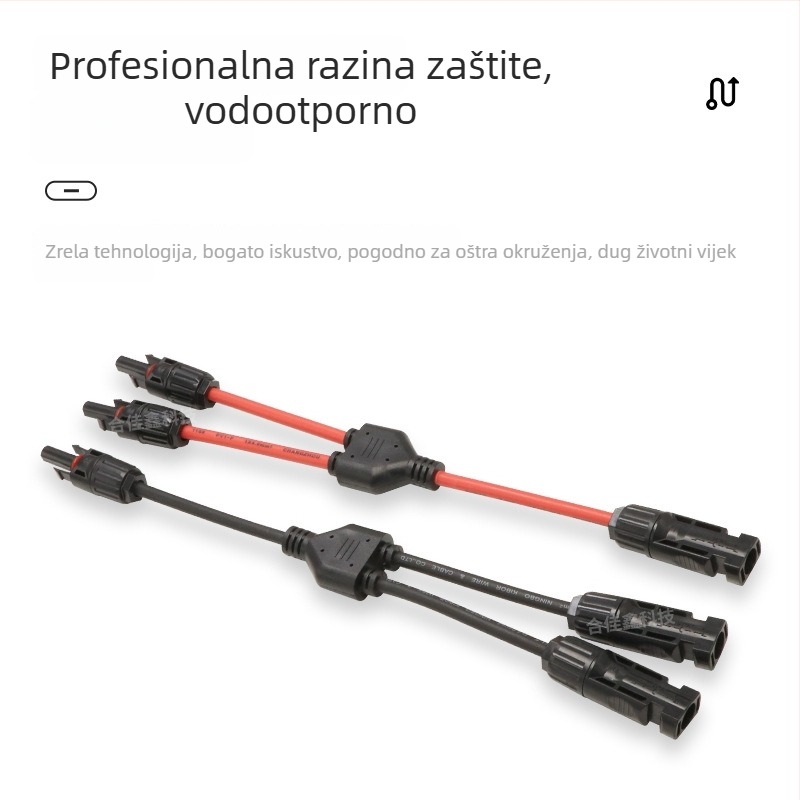MC4 Y-tip konektor za paralelno spajanje fotonaponskih sustava, vodootporan kabel 2 na 1, crvena i crna