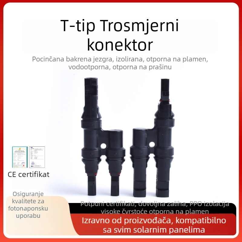 MC4 fotonaponski konektor za solarne panele, Razdjelnik T-tipa, paralelni adapter 2 na 1, 3-putni konektor