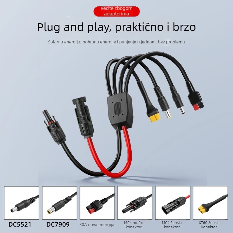 MC4 fotonaponski konektor – produžni kabel s muškim/ženskim adapterom za DC5521/7909/TX60, 30A