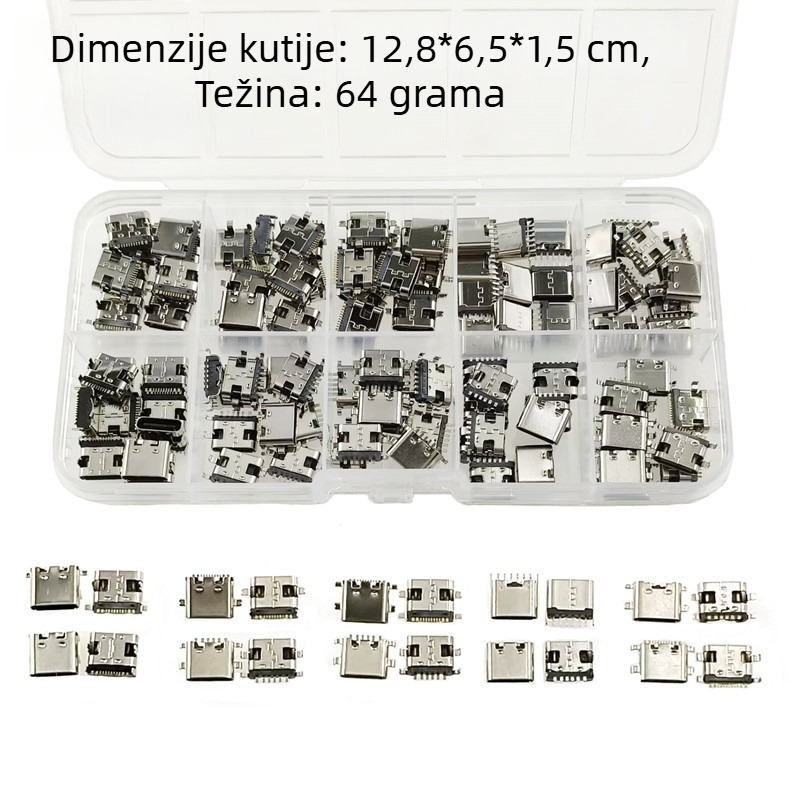 Type-C ženski USB SMT utičnica, USB 3.1, 4-pin, 10 tipova, 100 komada
