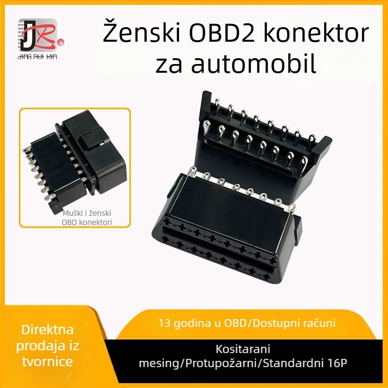 OBD2 ženski konektor, spajkani tip za dijagnostiku automobila, bakreni pinovi kalajeno, vatrootporni