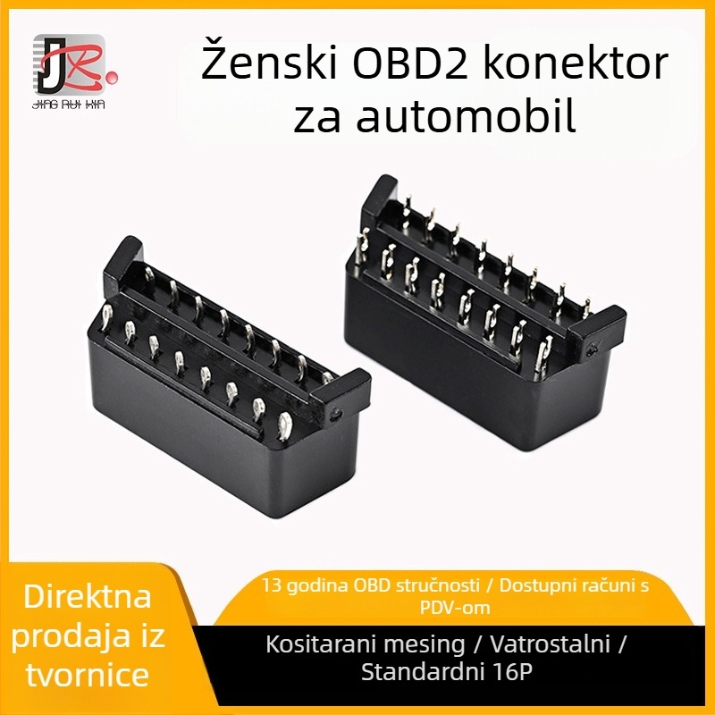 OBD2 ženski konektor, spajkani tip za dijagnostiku automobila, bakreni pinovi kalajeno, vatrootporni