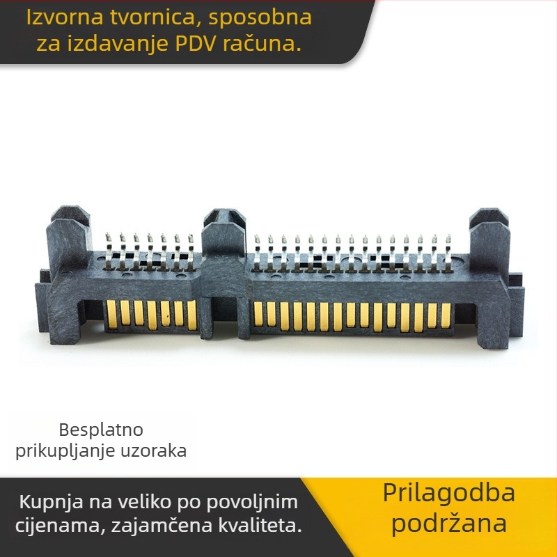 SATA 7+15P kutni muški konektor, SMT, 1.0 gumeni jezgra, sedam rupa, HDD podatkovno sučelje