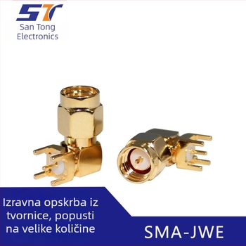 RF koaksijalni priključak SMA-JWE, savijeni muški priključak, unutarnja vijak i unutarnji pin, montiranje na PCB, 4 pinova