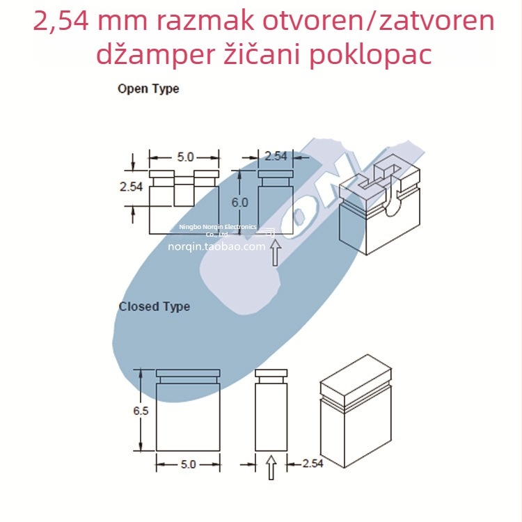 2,54 mm šarene otvorene jumper kapice, 2000 komada u paketu, crvena žuta plava zelena crna, za pin konektore