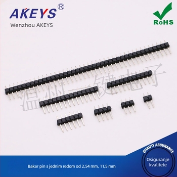 2,54 mm jednostruki, 11,5 mm ravni pin header, duljina 11,5 mm, 1×2P/3/4/5/6/7/8/10P/-40P, bakreni pinovi